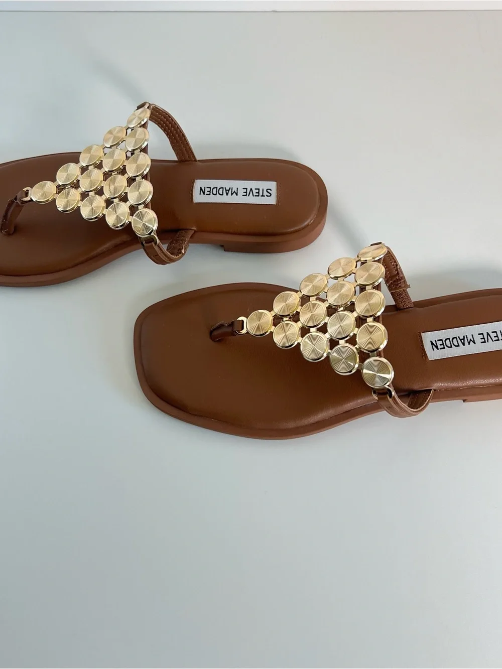 Steve Madden Bellamy Sandals Gold-Embellished Brown Size 6.5